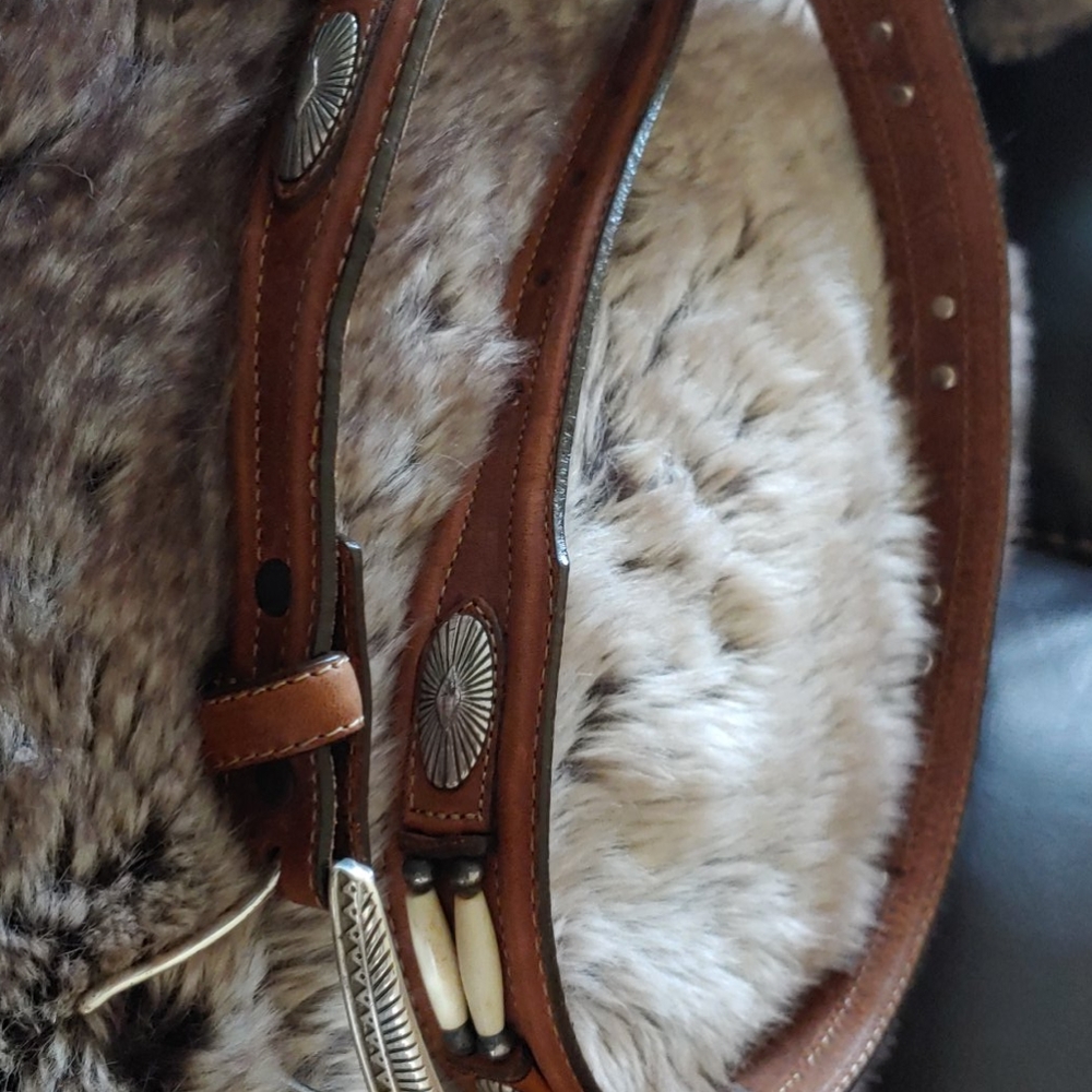 Western Leather Belt with Silver and White Accents